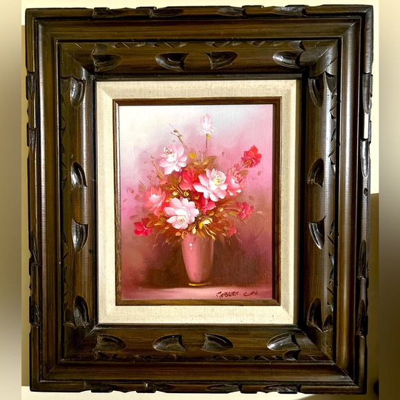 Large Still Life Oil on Canvas Painting of Pink Roses Signed by Robert Cox - Picture 1 of 8